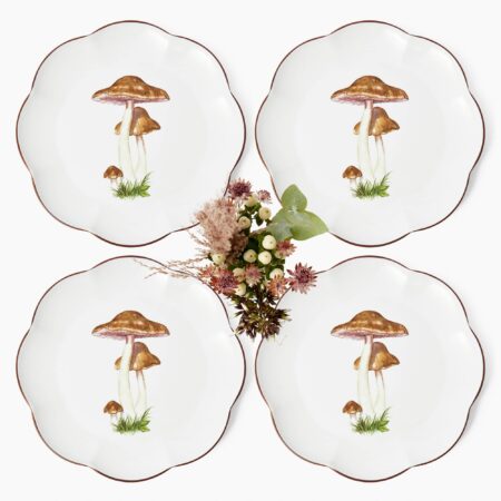 Fidelie Scalloped Mushroom Ceramic Dinner Plates – Set of 4 Elegant Plates