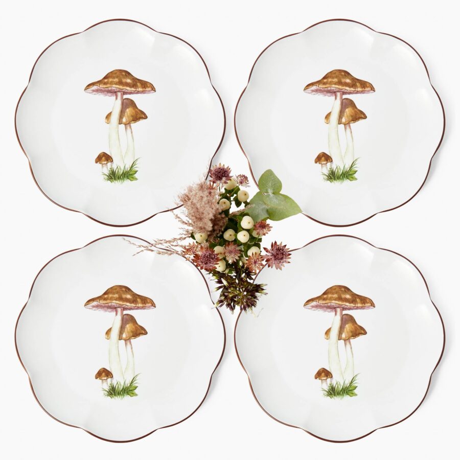 Fidelie Scalloped Mushroom Ceramic Dinner Plates – Set of 4 Elegant Plates