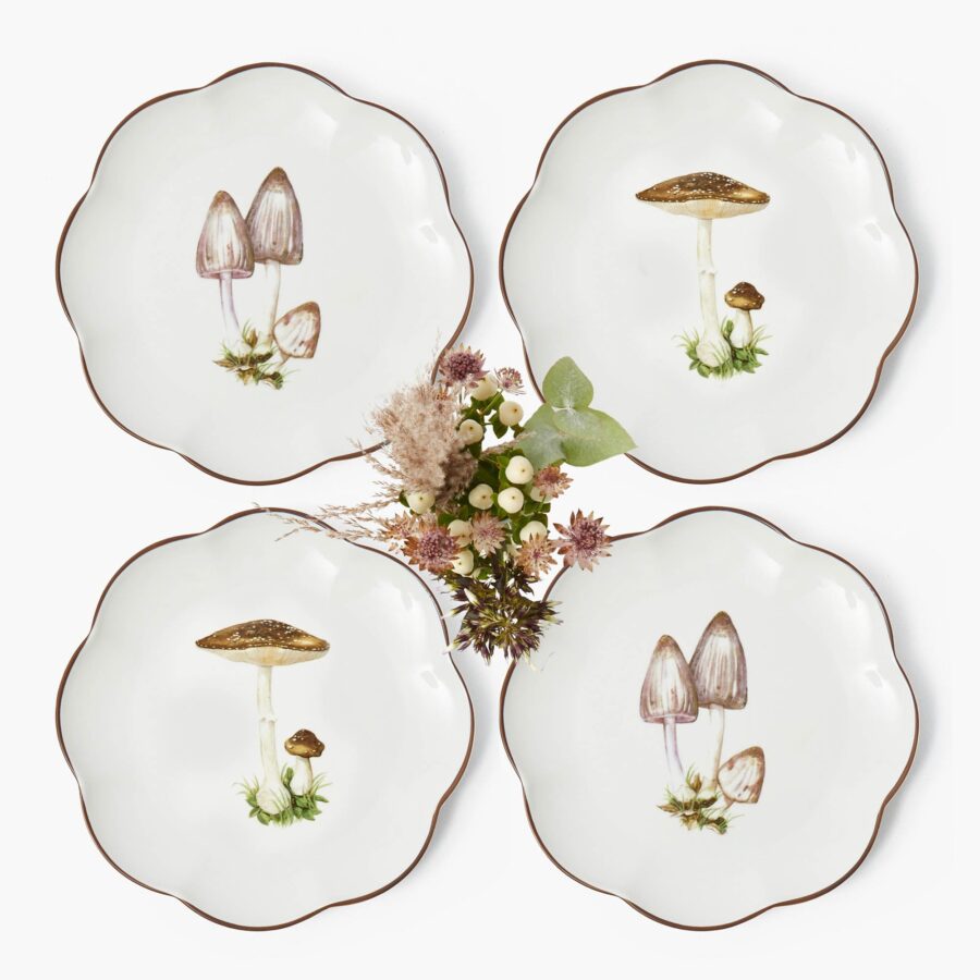 Fidelie Scalloped Mushroom Ceramic Starter Plates – Set of 4 Elegant Side Plates