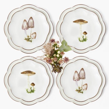 Fidelie Scalloped Mushroom Ceramic Dinner & Starter Plates – 8-Piece Nature-Inspired Set