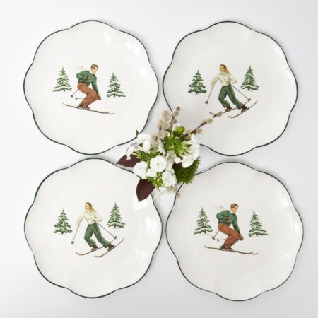 Fidelie Alpine Skier Ceramic Starter Plates – Set of 4 Winter-Themed Plates