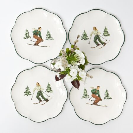 Fidelie Alpine Skier Ceramic Dinner Plates – Set of 4 Winter-Inspired Plates