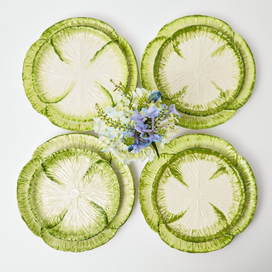 Fidelie Capri Lettuce Ceramic Dinner & Starter Plates – 8-Piece Fresh Tableware Set
