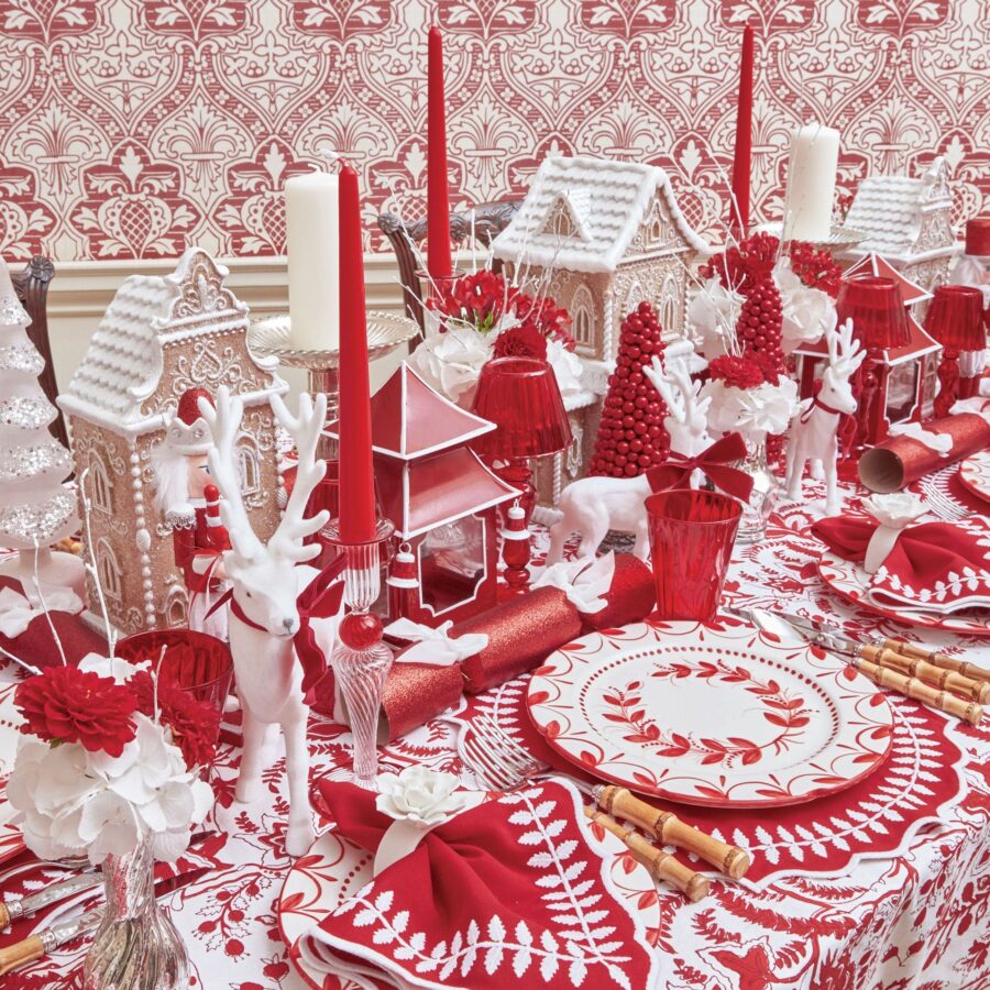 Fidelie Red Garland Ceramic Dinner & Starter Plates – 8-Piece Festive Plate Set - Image 6