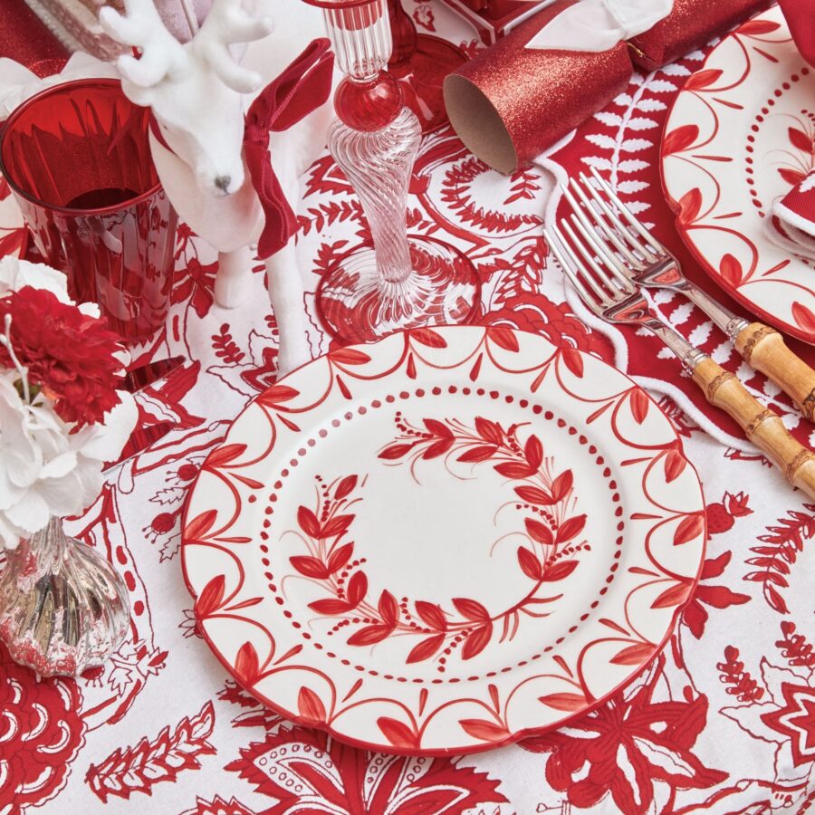 Fidelie Red Garland Ceramic Starter Plates – Set of 4 Festive Side Plates - Image 2