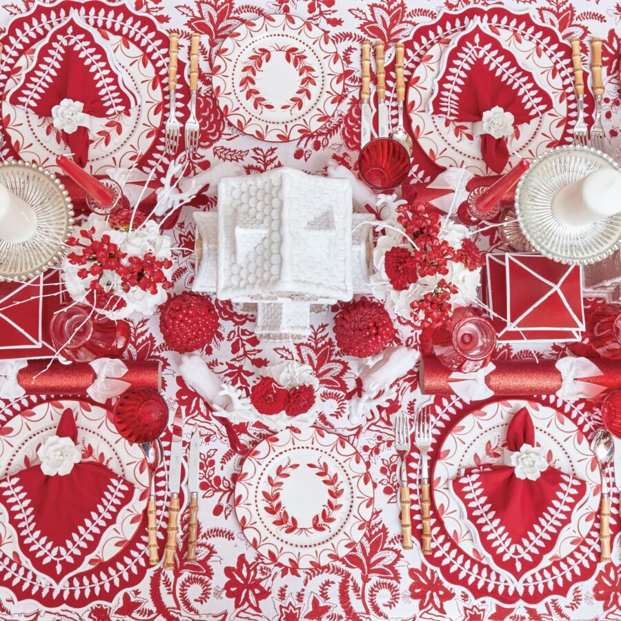 Fidelie Red Garland Ceramic Dinner & Starter Plates – 8-Piece Festive Plate Set - Image 2