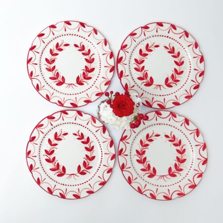 Fidelie Red Garland Ceramic Starter Plates – Set of 4 Festive Side Plates