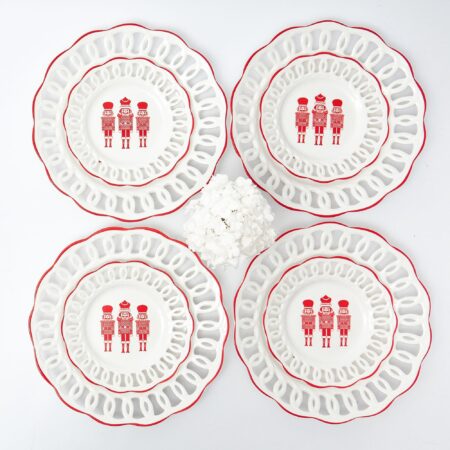 Fidelie White Lace Ceramic Dinner & Starter Plates – 8-Piece Elegant Plate Set