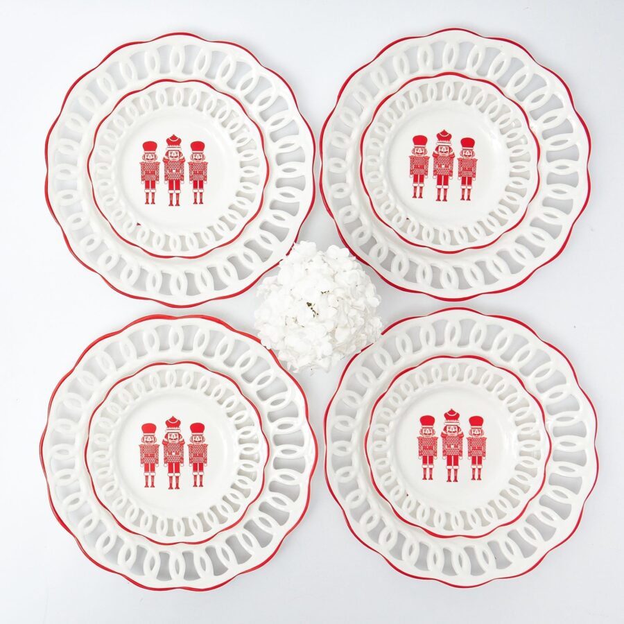 Fidelie White Lace Ceramic Dinner & Starter Plates – 8-Piece Elegant Plate Set