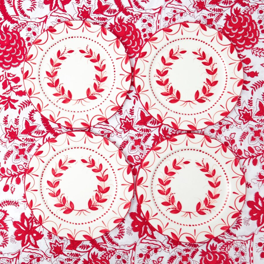 Fidelie Red Garland Ceramic Starter Plates – Set of 4 Festive Side Plates - Image 8