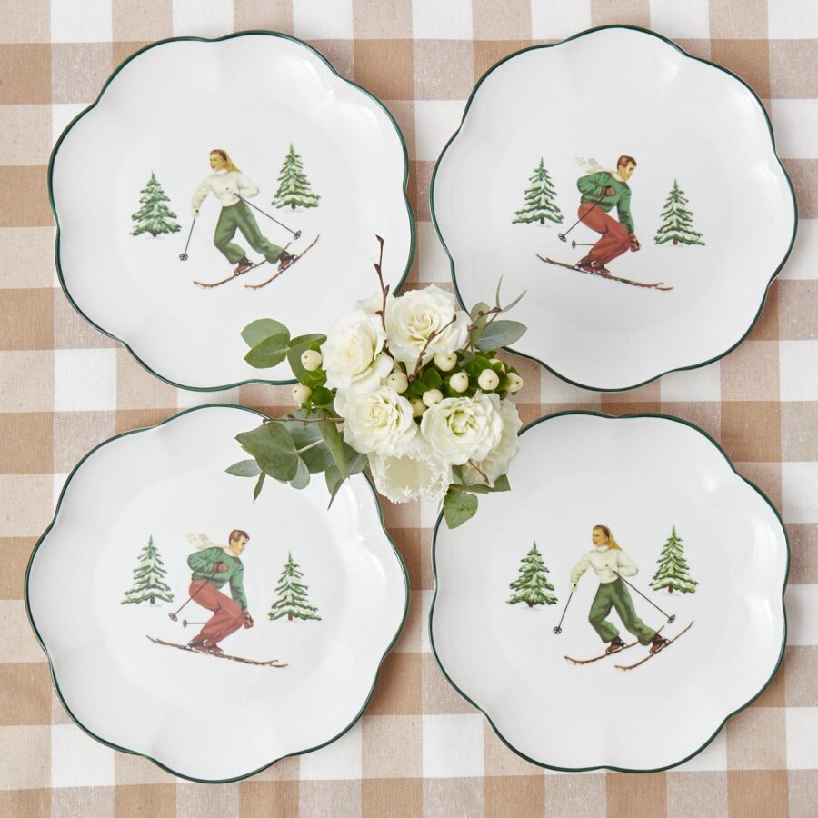 Fidelie Alpine Skier Ceramic Dinner Plates – Set of 4 Winter-Inspired Plates - Image 16