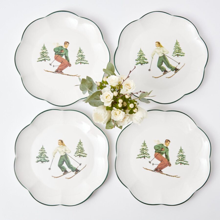 Fidelie Alpine Skier Ceramic Dinner Plates – Set of 4 Winter-Inspired Plates - Image 13