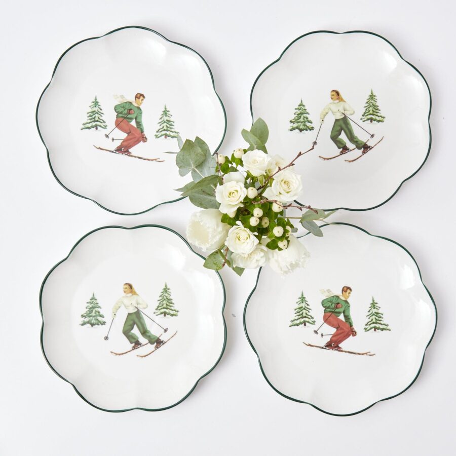 Fidelie Alpine Skier Ceramic Starter Plates – Set of 4 Winter-Themed Plates - Image 10