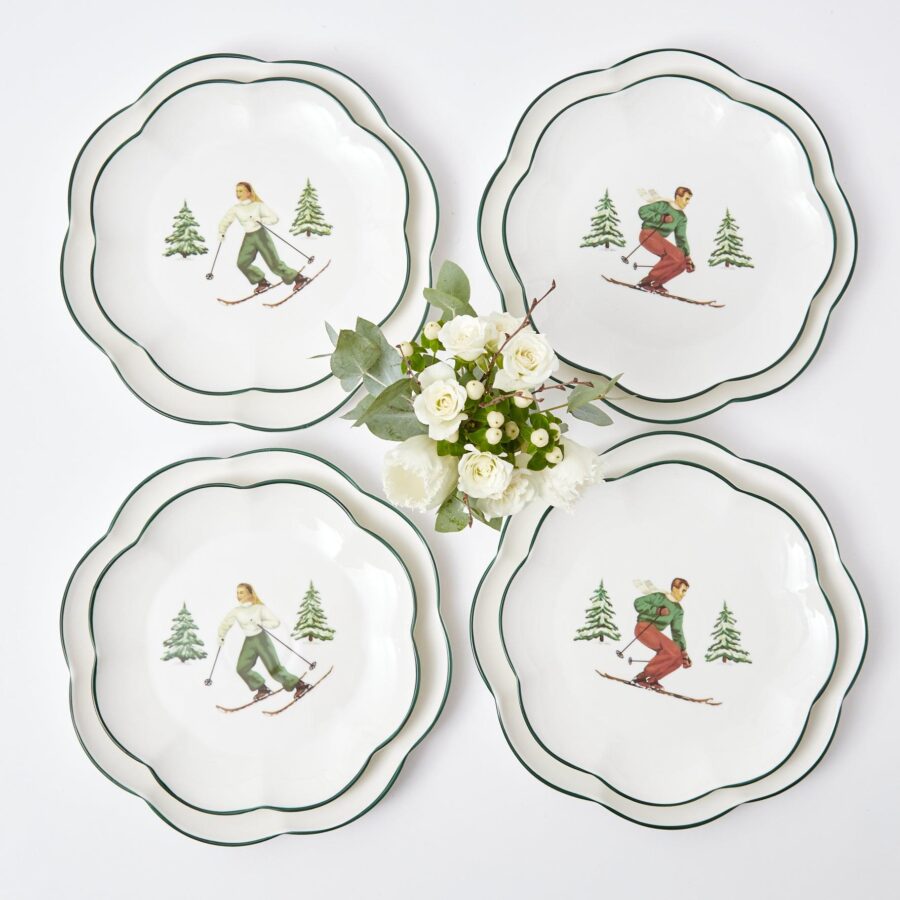 Fidelie Alpine Skier Ceramic Starter Plates – Set of 4 Winter-Themed Plates - Image 16