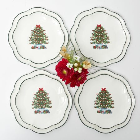 Fidelie Christmas Tree Ceramic Dinner & Starter Plates – 8-Piece Holiday Plate Set