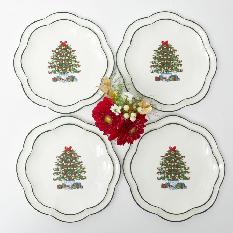 Fidelie Christmas Tree Ceramic Dinner & Starter Plates – 8-Piece Holiday Plate Set