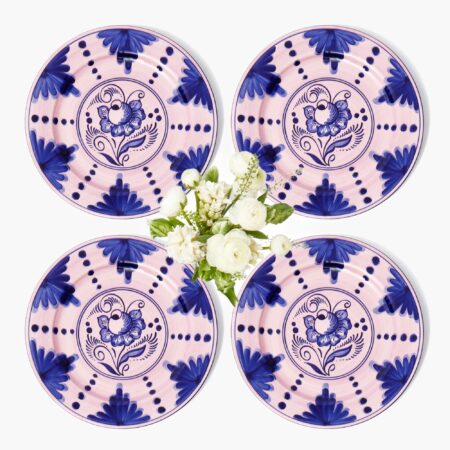 Fidelie Elegant Pink & Blue Ceramic Dinner Plates – Set of 4