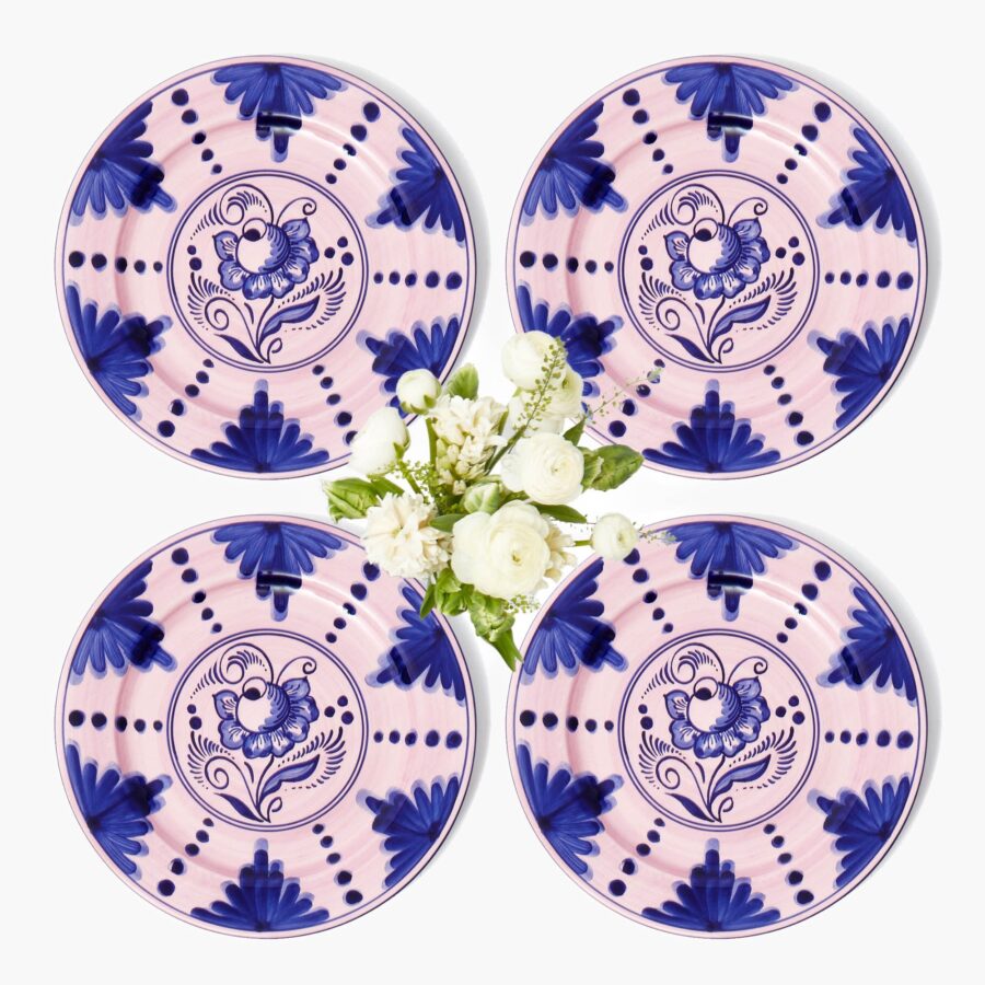Fidelie Elegant Pink & Blue Ceramic Dinner Plates – Set of 4