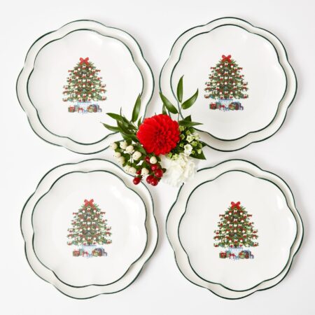 Fidelie Christmas Tree Ceramic Starter Plates – Set of 4 Festive Side Plates