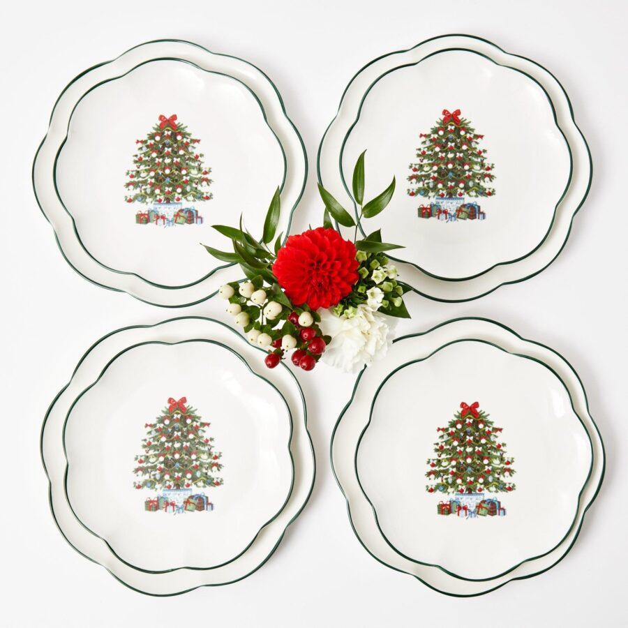 Fidelie Christmas Tree Ceramic Starter Plates – Set of 4 Festive Side Plates